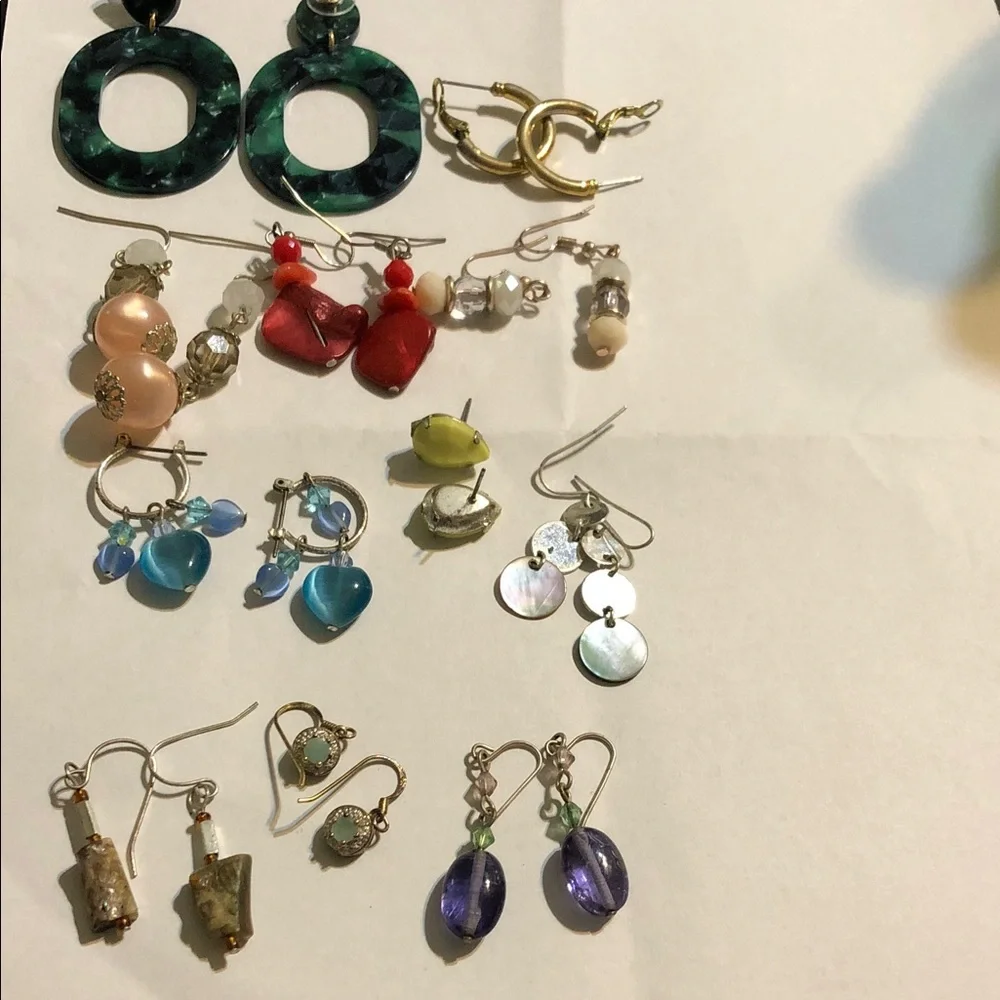 Assorted Women's Fashion Earrings - Multicolor Set 11 pair most hooks sterling